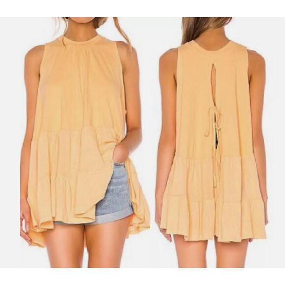 Free People Tiered Tunic Tank Top Size XS Oversized Apricot Orange Right on Time - Picture 11 of 11